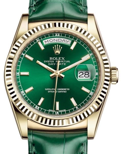 rolex day date green leather strap mens watch|rolex day date 40.